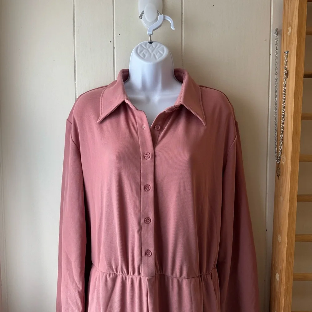 HALARA Pink Unisex WorkCore Half Button Down Waffle Knit Women’s Jumpsuit - Picture 2 of 9